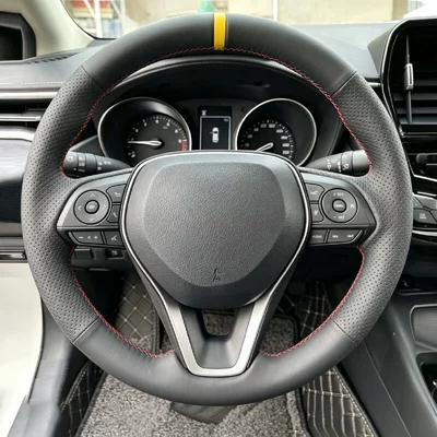 steering wheel cover, four-season – Steering wheel cover - toyota-series-with-holes-on-both-sides-yellow-alignment-mark-yellow-line-38cm