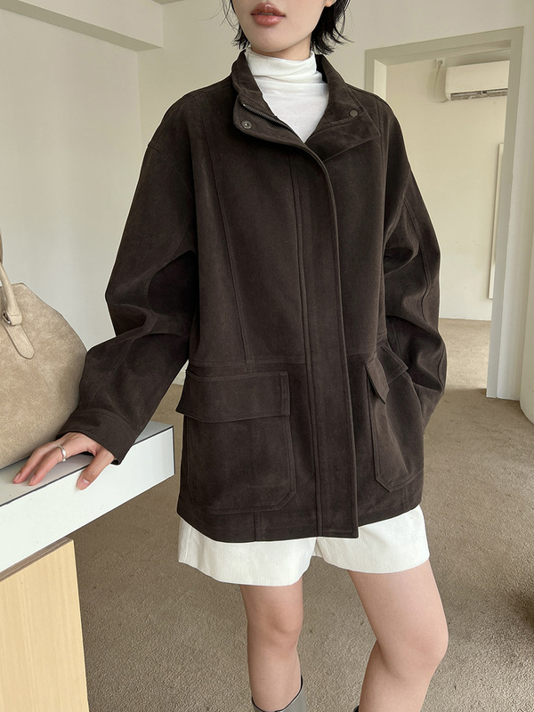 MMC DITION鹿皮绒外套女冬季新款高级感正肩立领宽松工装短款夹克|undefined