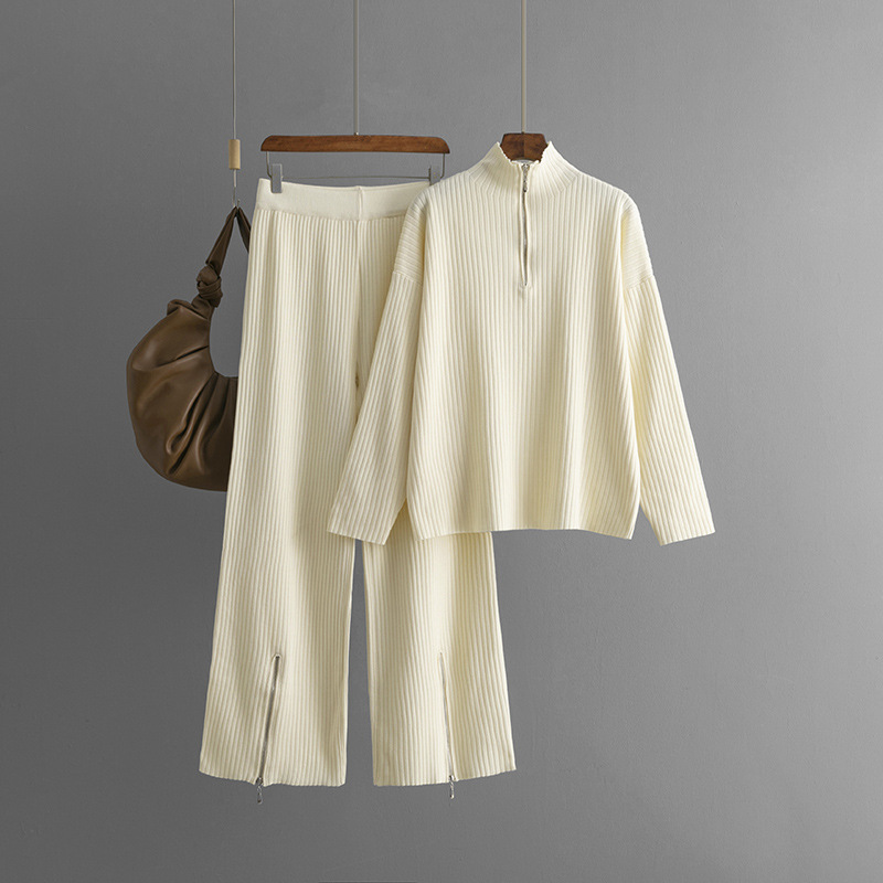 910g Weight Long Sleeve Sleeve Length knit Fabric Type Pant Co-ord Set Sets Type 2 Pieces Set Quantity Daily Occasion Turtleneck Neckline Regular Fit Fit Type Solid Color Pattern Spring, Autumn Season Women's Gender Zipper Design Simple Style Style Daily Women's Simple Style Solid Color Knit Zipper Pant Co-ord Set Pants Sets 6