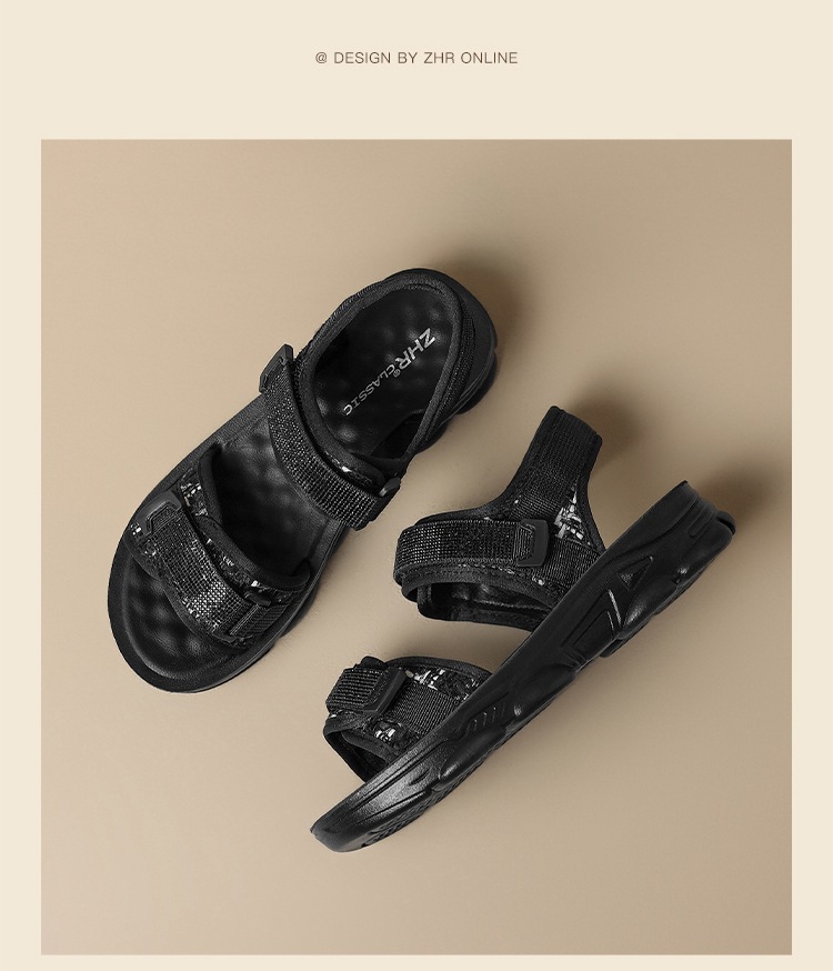 Sandal nữ đế dày quai dán đính đá phong cách thể thao — ES58 Màu be chi tiết 21