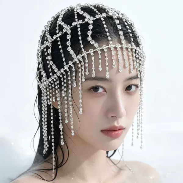 Popular light luxury exaggerated ethnic style headpiece, full of rhinestones, hair chain, stage show personalized accessory, ships within 48 hours