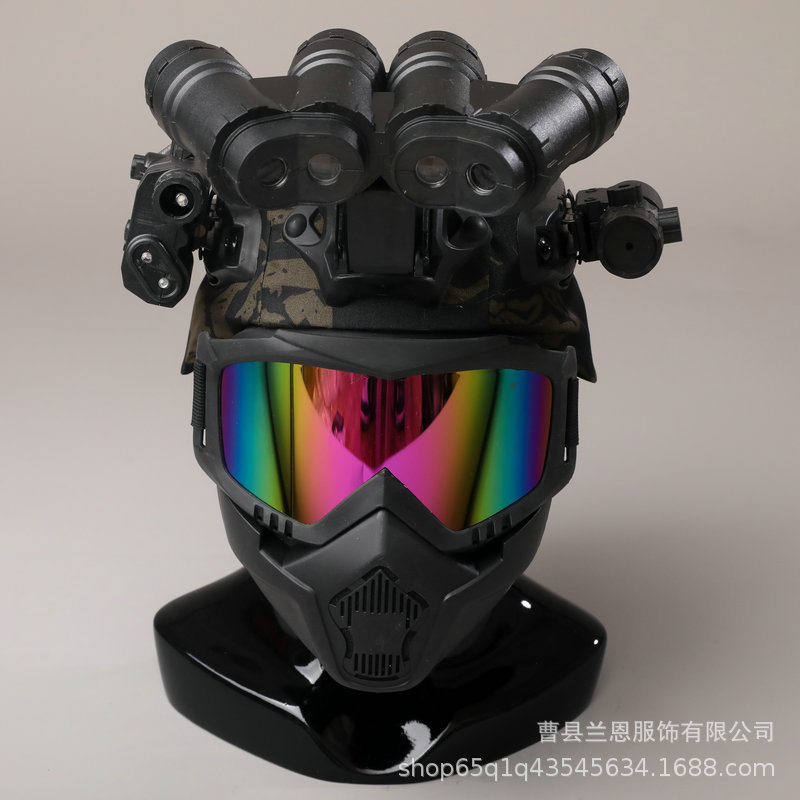 Casco táctico para niños binoculares de cuatro ojos de protección al aire libre equipo de ventilador militar telescopio modelo de visión nocturna equipo táctico