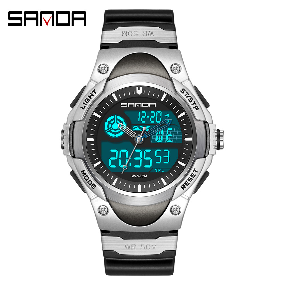 SANDA 3117 nuevo multifuncional de moda de doble movimiento de calendario semana reloj despertador de ocio reloj deportivo