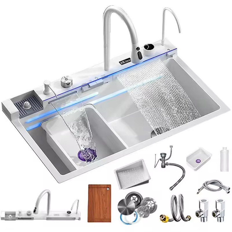 Ballena Fly Rain Cocina fregadero gran fregadero de una sola bañera doméstica nano multifunción pantalla digital 304 fregadero de acero inoxidable