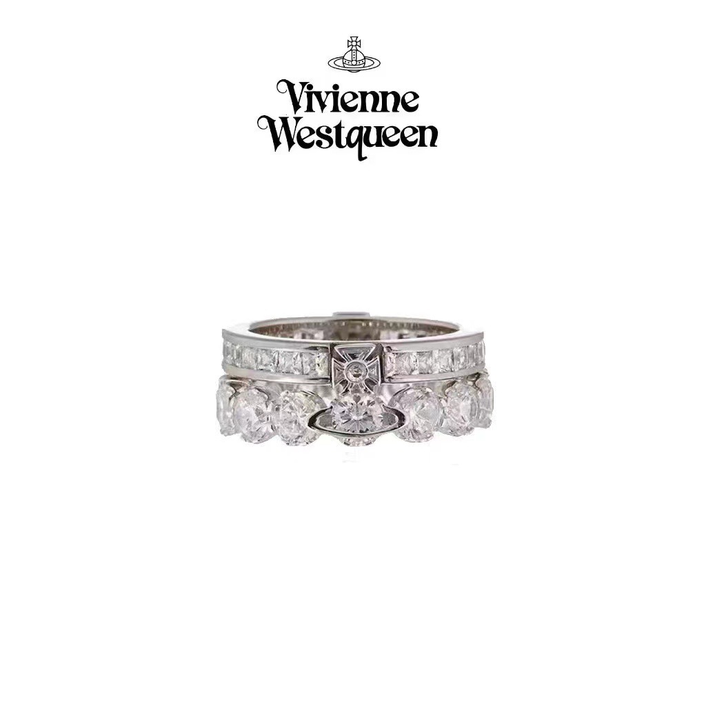 Empress Saturn Planet Double Layer Ring Full Diamond Ring Women's Cosmic Geometric Double Layer Multiple Wear Methods Best Friend Ring