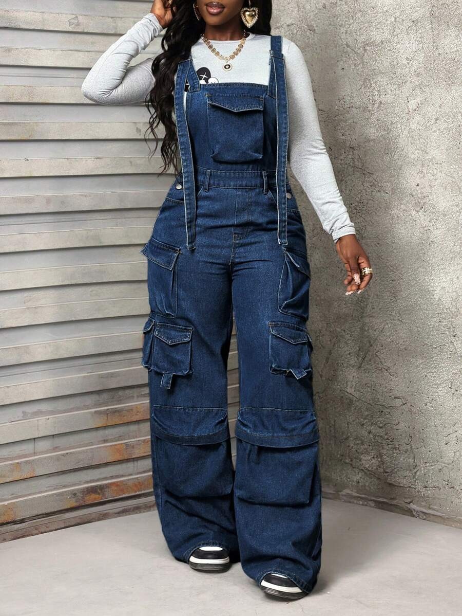 Women's Clothing Versatile Wide Leg Denim Jumpsuit Women's Work Pants Style Overalls For Formal & Casual For Women_ecoleips.com