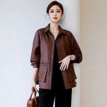春季新款2025海宁宽松方领真皮皮衣女 韩版休闲百搭头层羊皮外套