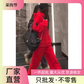过年套装女2026年秋冬新款大红色连帽宽松加厚长袖卫衣两件套