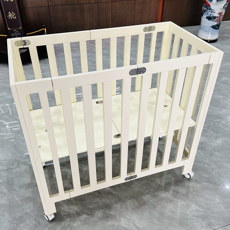 Customized Cross-Border Solid Wood Folding Crib Small Size Baby Bed Hotel Children's Bed Mobile Portable Crib