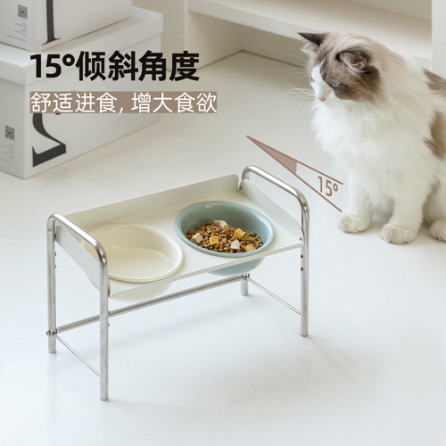 Ceramic cat bowl, cat food bowl, tall cat food bowl, anti-knock over dog bowl, large capacity drinking bowl, double bowl, cervical vertebra protection
