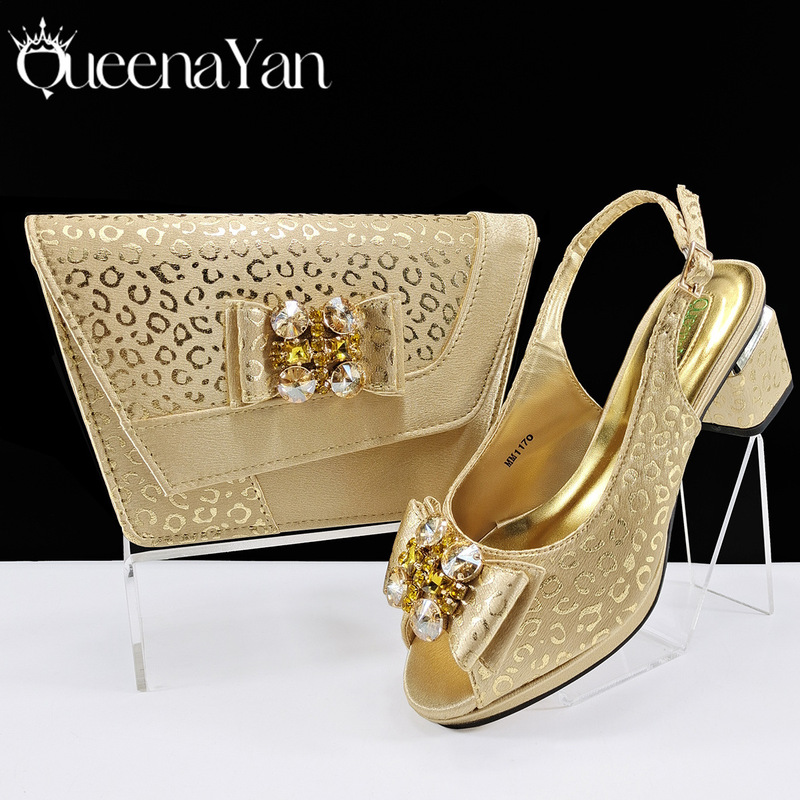 Leopard Print Rhinestone Bow Open-Toe Women's Shoes with Matching Irregular Leopard Print Evening Bag Party Shoe and Bag Set Cross-Border