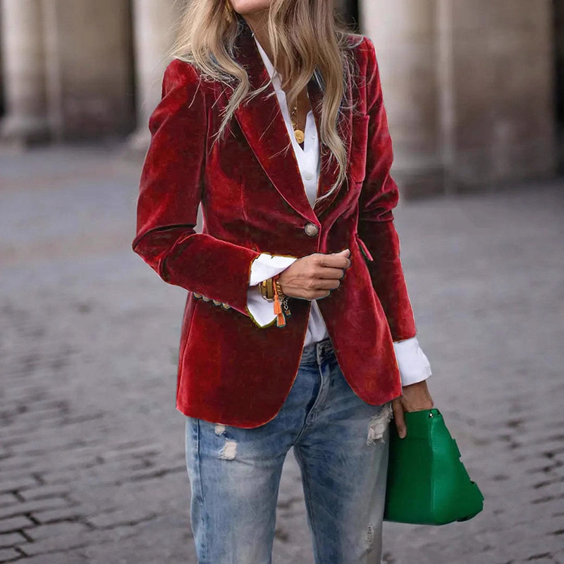 2025 Autumn and Winter New Products Amazon Independent Station Ebay European and American Gold Velvet Elegant Elegant Slim Small Suit Jacket