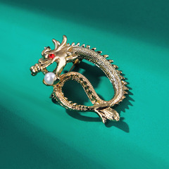 歐美時尚復古生肖中國龍團龍胸針領針徽章防走光別針服裝配飾禮品