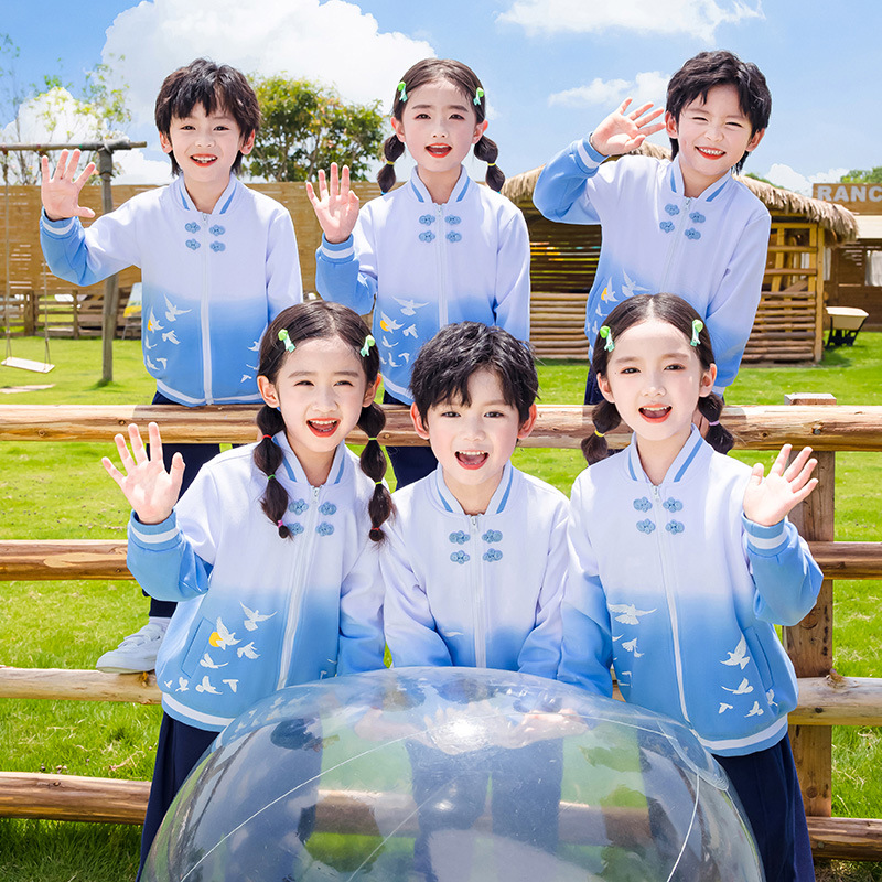 幼兒園園服春秋畢業照服裝小學生一二年紀學院風班服中國風兩件套