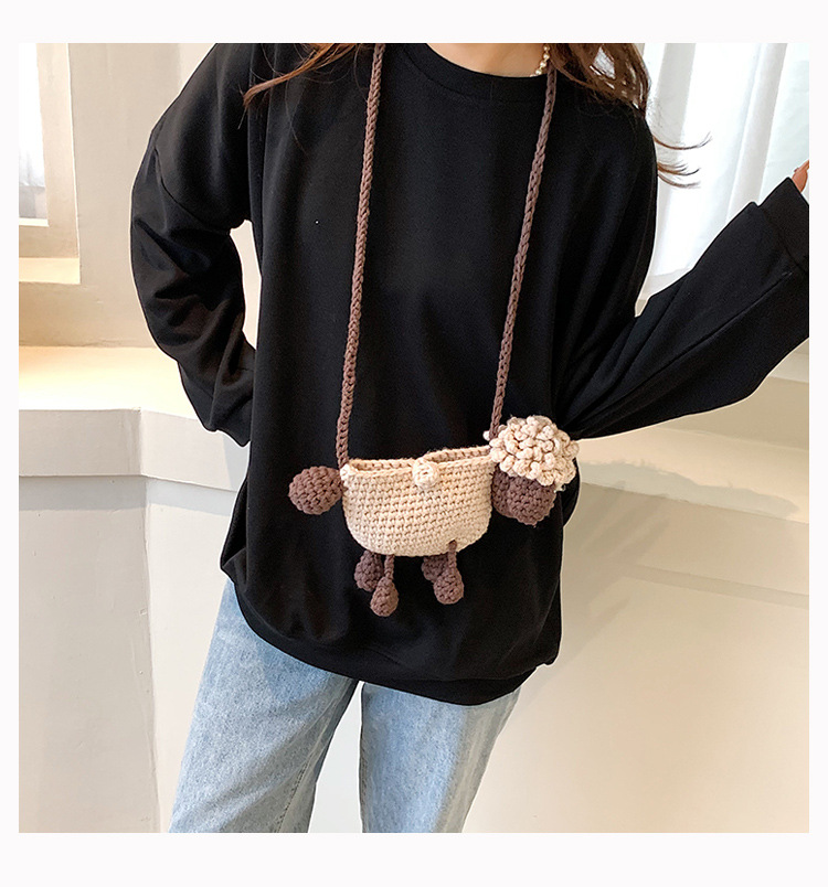 Handgehaakte schoudertas van wol met schaap motief voor dames_voghion.com