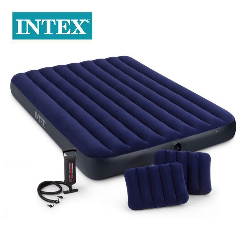 INTEX nuevo colchón infláble de campamento al aire libre alambre de flocado verde tira azul cama de aire de PVC al por mayor
