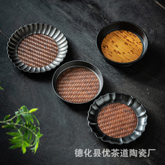 優茶道湘妃竹合金壺承杯墊家用干泡台蓋碗茶壺托盤功夫茶具養壺墊