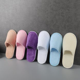Hotel Disposable Slippers with Striped Coral Velvet Can Be Wholesaled for Beauty Salons, Hotels, Home Hospitality, Air Travel and Portability