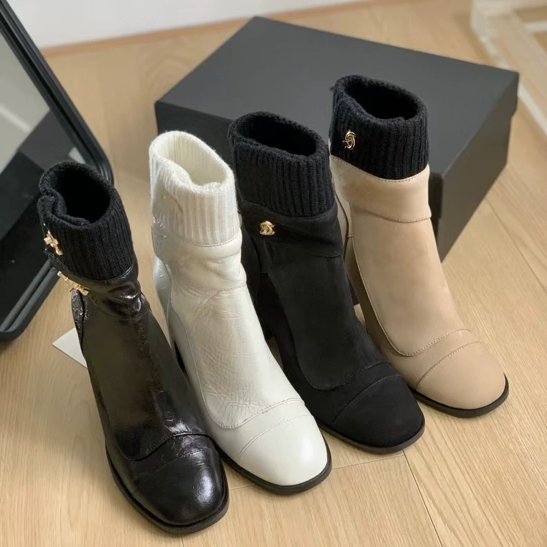 Высокая версия женских туфель 2024 новый маленький ароматный ветер бархатный кожаный средний каблек модные сапоги женские короткие пинетки эластичные сапоги