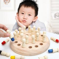 Wooden color memory chess parent-child desktop exercise baby memory puzzle game 3 years old and above toy chess