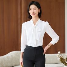 白色蝴蝶结衬衫女长袖法式轻奢高级感工作服职业气质系带雪纺衬衣