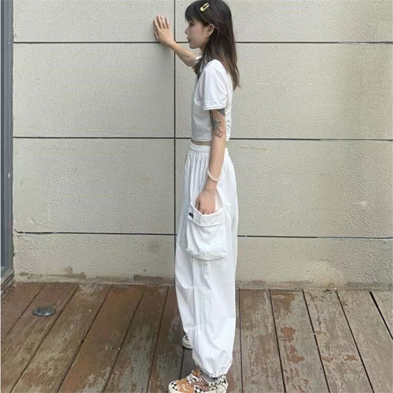 韩版ins学生百搭宽松显瘦帅气黑色工装裤女bf风阔腿束脚休闲裤潮|undefined