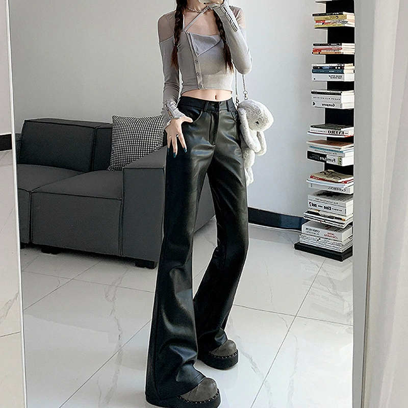 Европейские и американские Горячие девушки ретро расклешенные брюки летом новые тонкие, дикие кожаные брюки PU модные повседневные брюки для женщин