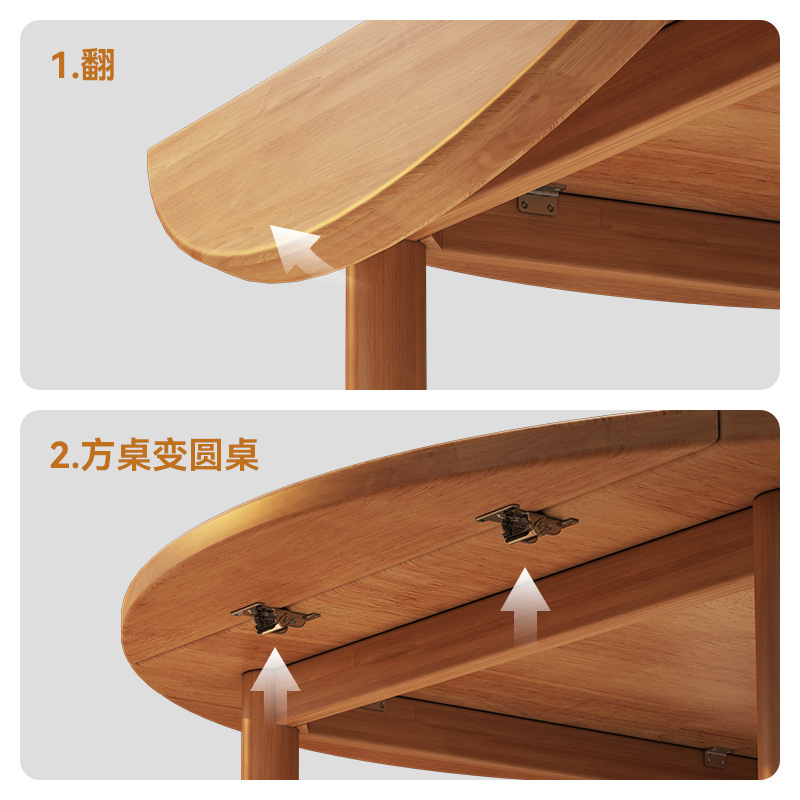 Mesa redonda plegable, mesa de comedor de madera sólida, mesa redonda multifuncional retráctil, mesa de comedor cuadrada sin espacio