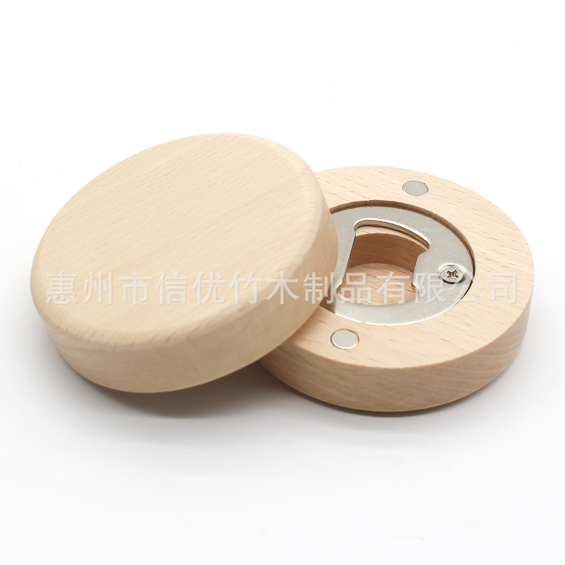 (2개) 국경 간 공급 나무 와인 병따개 둥근 단단한 나무 병따개 너도밤 자석 냉장고 스티커 맥주 병따개