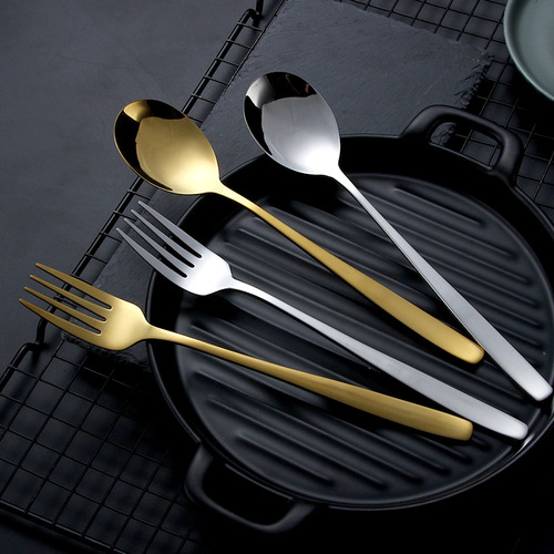 304 stainless steel spoon Korean tableware long handle household dessert fork spoon Western food steak knife fork coffee spoon wholesale