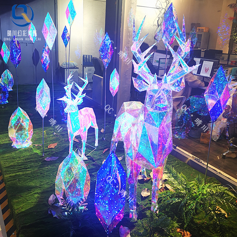 网红幻彩圣诞麋鹿美陈室户外酒吧打卡氛围落地装饰布置场景区道具