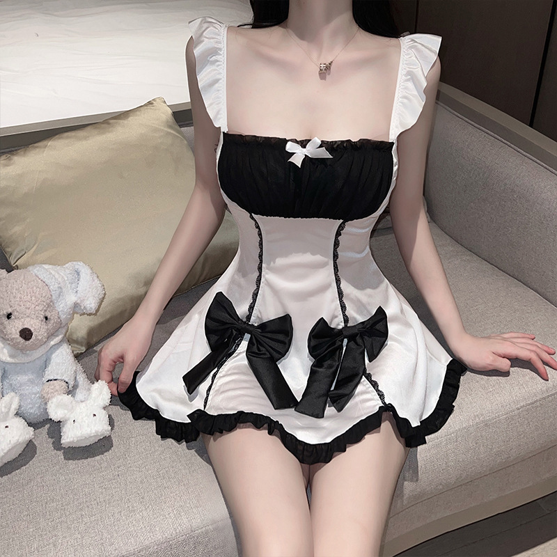 Sexy lingerie maid outfit for women, makes small busts look bigger, alluring bow tie, charming strapless maid outfit, new style nightgown Sexy lingerie maid outfit for women, makes small busts look bigger, alluring bow tie, charming strapless maid outfit, new style nightgown