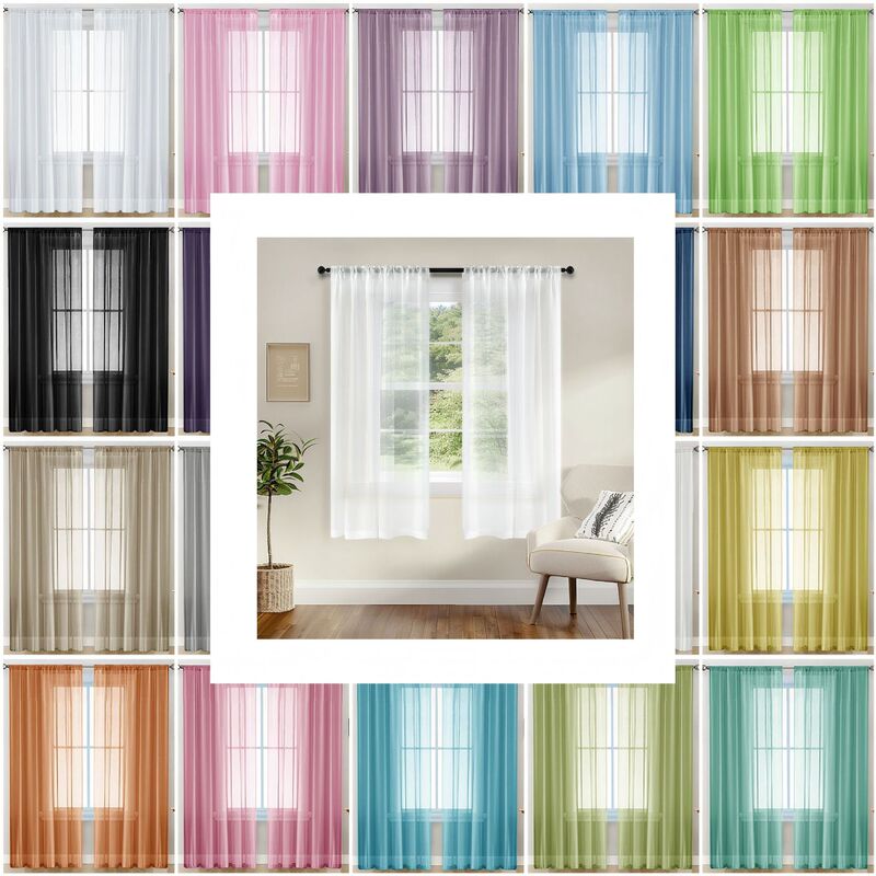Cross-Border American Terylene Gauze Curtain Solid Color Translucent Elegant Window Screen Small Apartment Living Room Finished Curtain