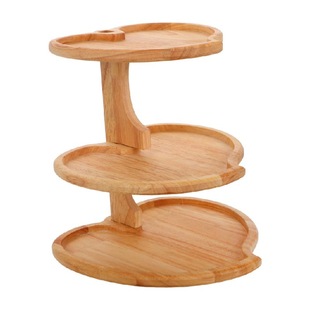 Cross-Border Wooden Heart-Shaped Three-Layer Tray Cake Tea Display Tray Pizza Cheese Wooden Tray Solid Wood Snack Tray