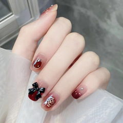 紅色搭配金色玫瑰新年戰甲烈焰玫瑰穿戴甲ins風美甲片成品A4