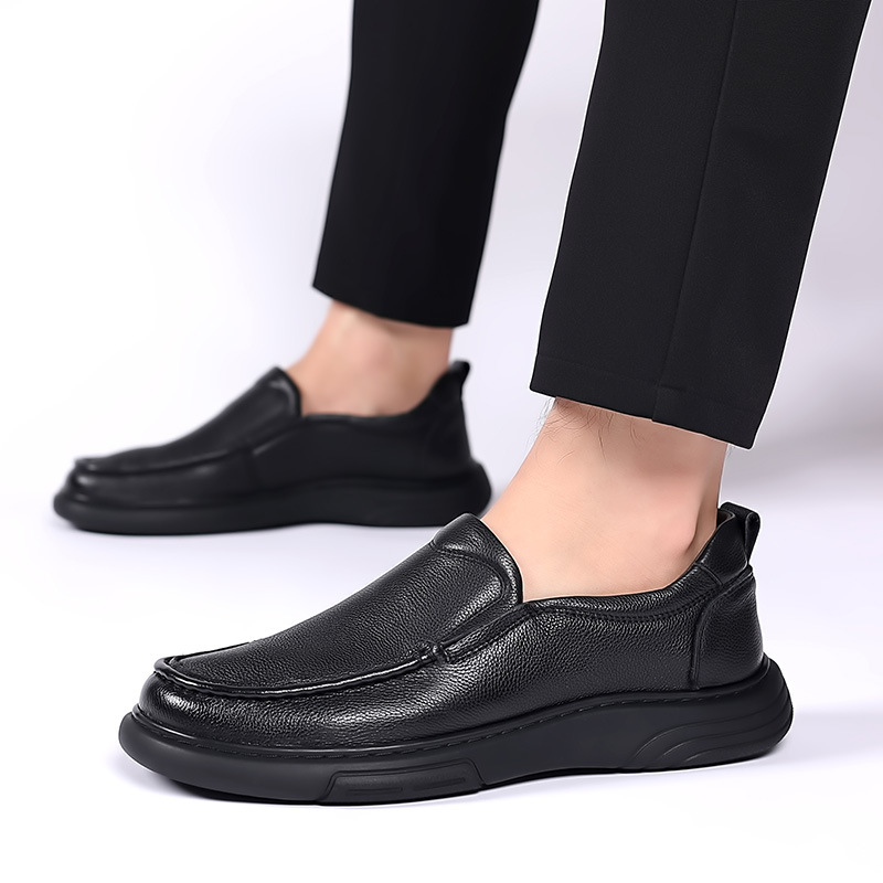 Casual leather round toe, autumn daily leather, men's shoes, slip resistant, loafers, toe layer cowhide,_voghion.com