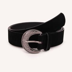 新款復古鹿皮絨秋冬時尚大氣百搭女士腰帶雕花法式唯美女皮帶