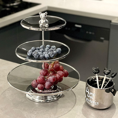 Light luxury Nordic style multi-layer glass fruit plate creative bear fruit plate high-looking dessert table display stand wholesale