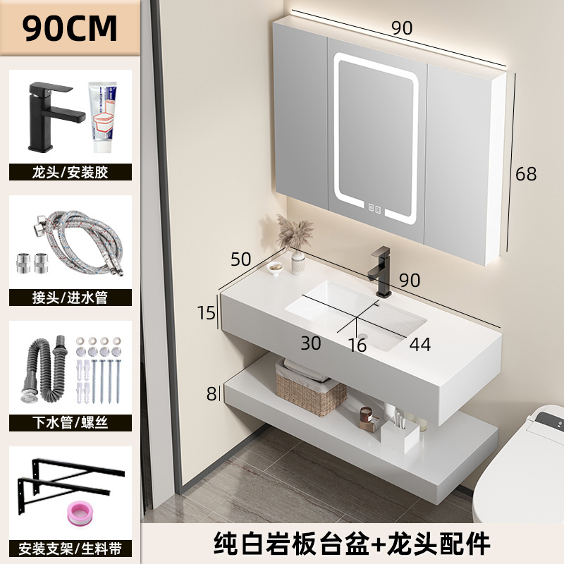 Hotel estilo gabinete de baño combinación Placa de roca integrado cuenca gabinete de baño lavabo cuarto de baño lavabo mesa de lavado