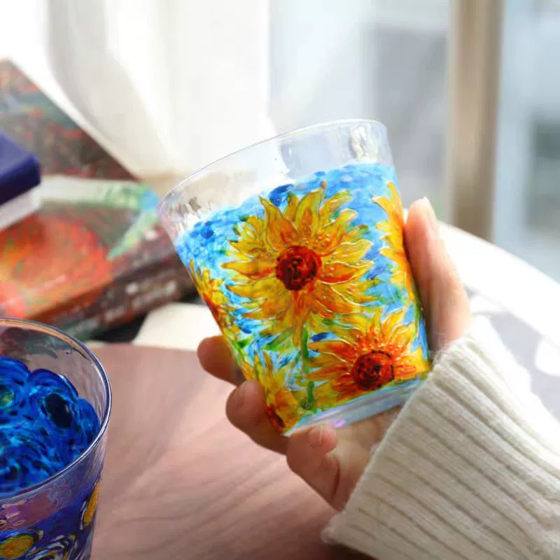 Painted summer rainbow water glass