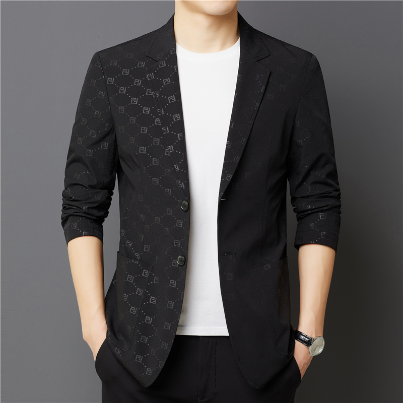 Young and Middle-Aged Men's Slim Fit Black Summer Thin Sun Protection Suit Spring and Autumn Fashion Casual Single Suit Jacket