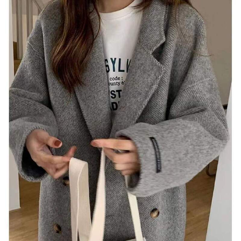 High-End Korean-Style Cocoon-Shaped Commuter Single-Sided Wool Coat for Women, Long Woolen Coat