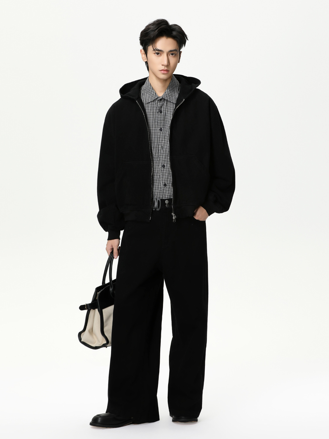 MTLCLOTHES Hombres| Personalidad logotipo encapuchado chaqueta corta color sólido pantalones de viento simple moda