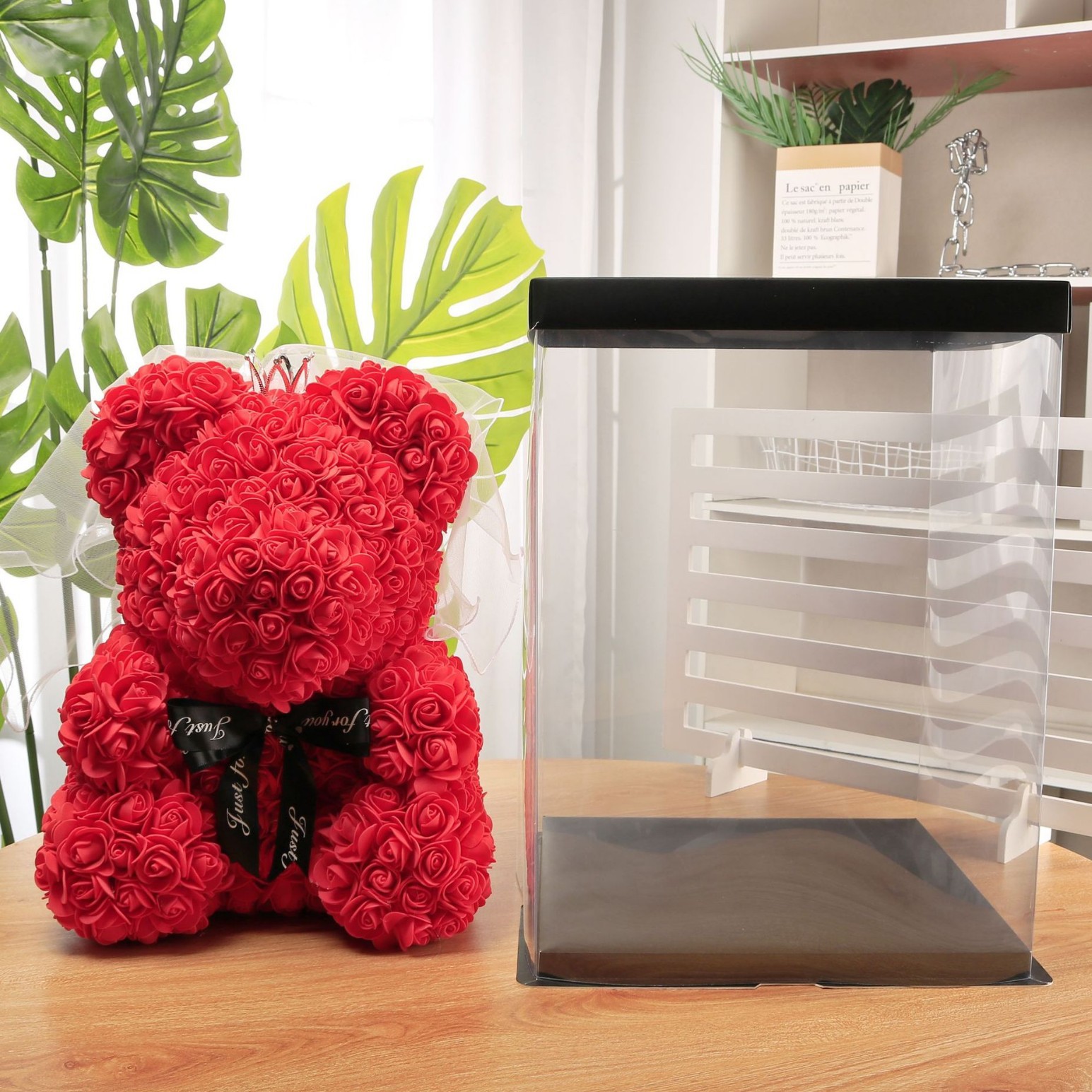 Flor preservada oso rosa 520 regalo del Día de San Valentín tienda de flores supermercado PE espuma flor abrazo oso rosa