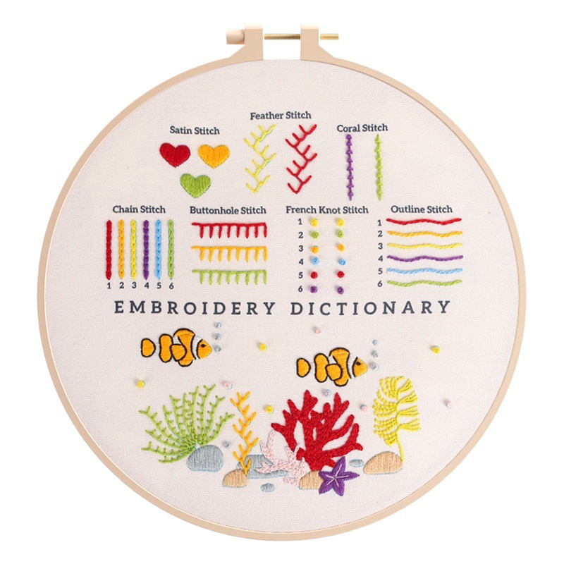 Bordado bricolaje básico principiante práctica bolsa 9-piece set Amazon inglés instrucción gato flor cesta niños mano práctica paño