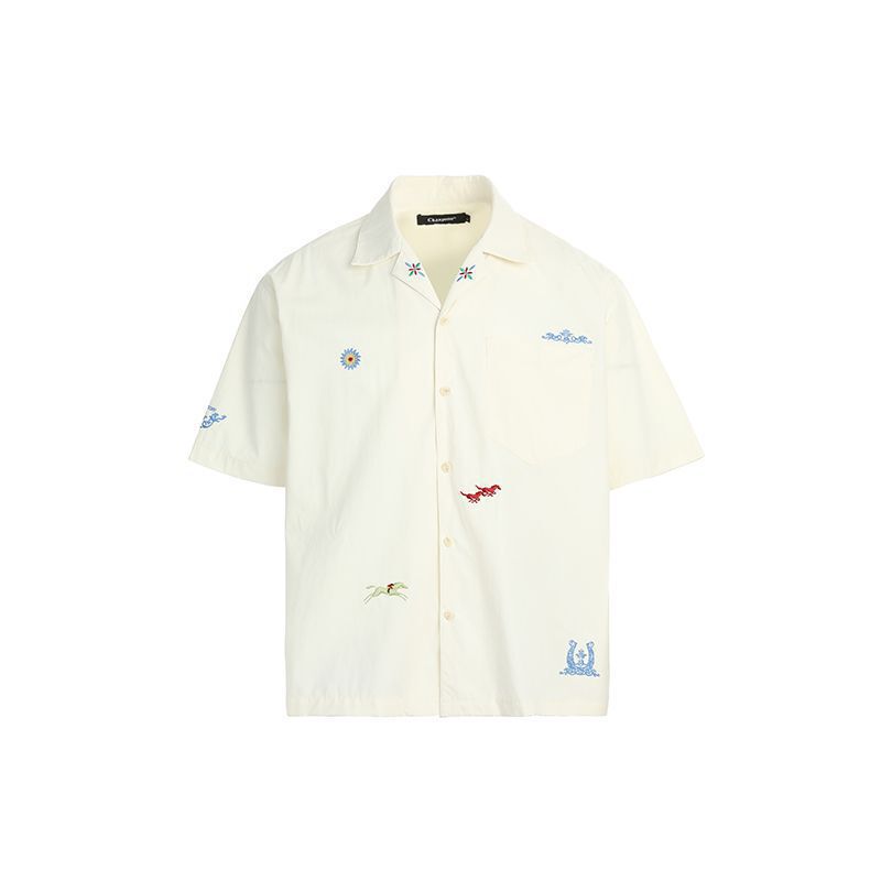 【TJC Trendy Brand】26 Summer In-Stock American Retro Personalized Embroidery Design Casual Loose Short-Sleeve Shirt New
