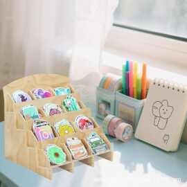 跨境木质贴纸支架木制绘画本置物架实木阶梯式球星卡收纳架