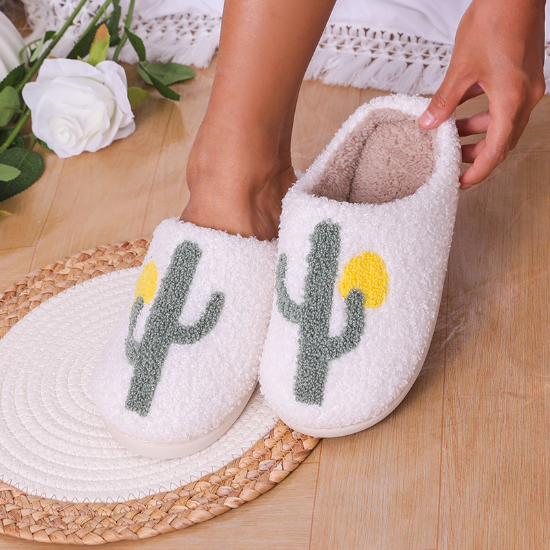 Transfronterizo en stock Nuevo Hogar cactus cálido invierno Zapatillas de algodón pareja hombres y mujeres de fondo grueso suela suave zapatos antideslizantes