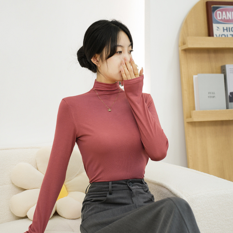 秋冬の気質の半高襟のモーデールの底のシャツの女性の秋とベルベットの女性の修身の長袖の高襟の中で上着を掛けます。|undefined