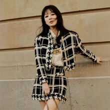 24秋冬杨紫明星同款时装周走秀千金大小姐气质格纹小香风套装